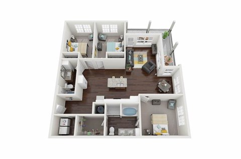 Floor plan for 3 beds, 2 baths, 1369 sqft